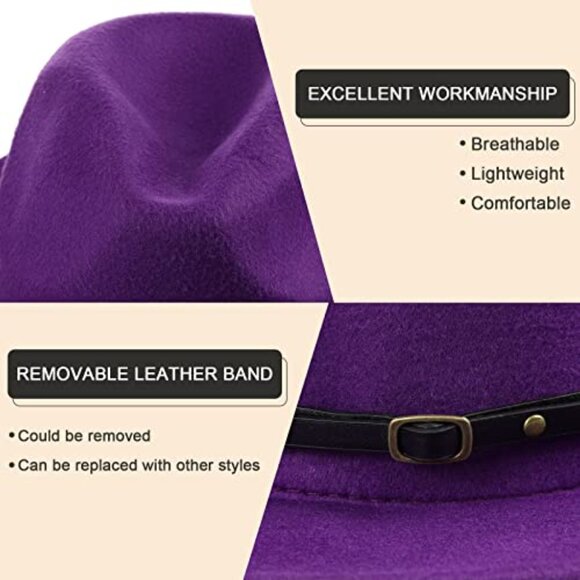 Classic Wide Brim Felt Hat Vintage Boho Wool Fedora Unisex Adjustable main image 4